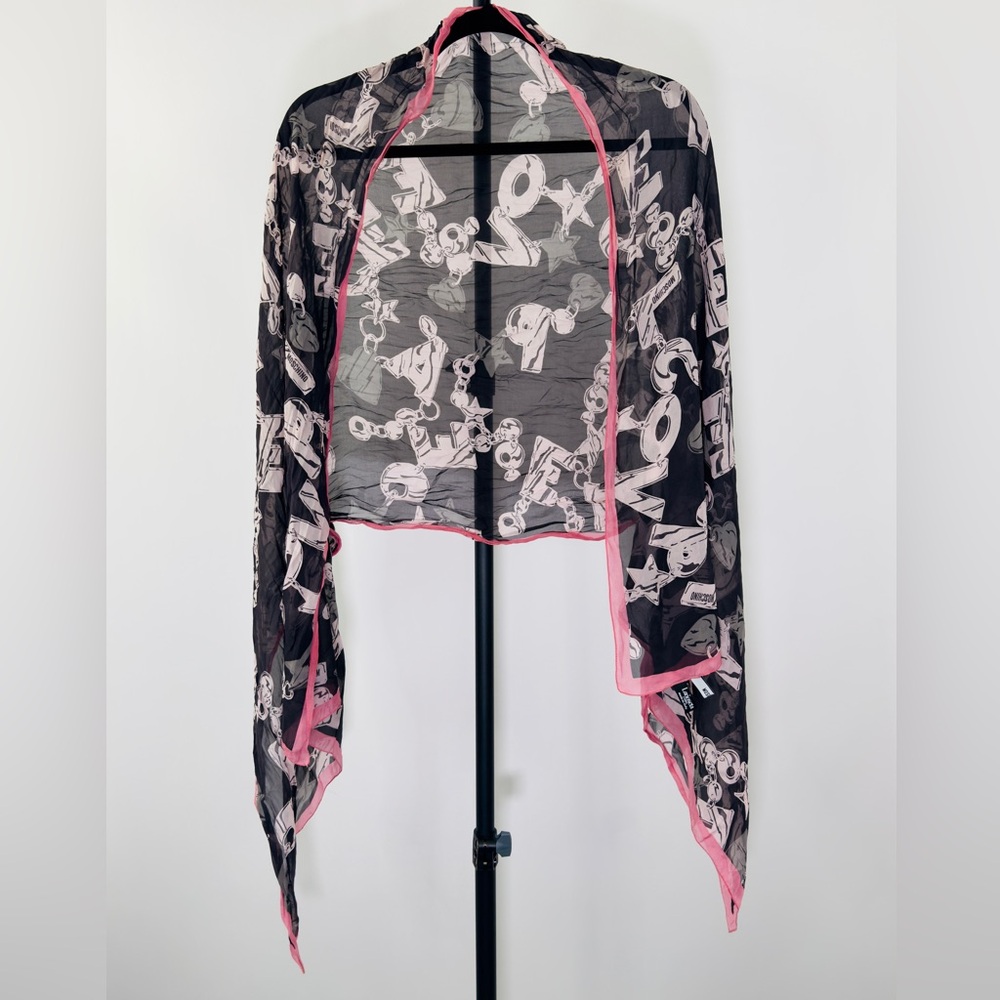 Moschino Women's Silk handkerchief Sheer Black and Pink Graphic Kimono